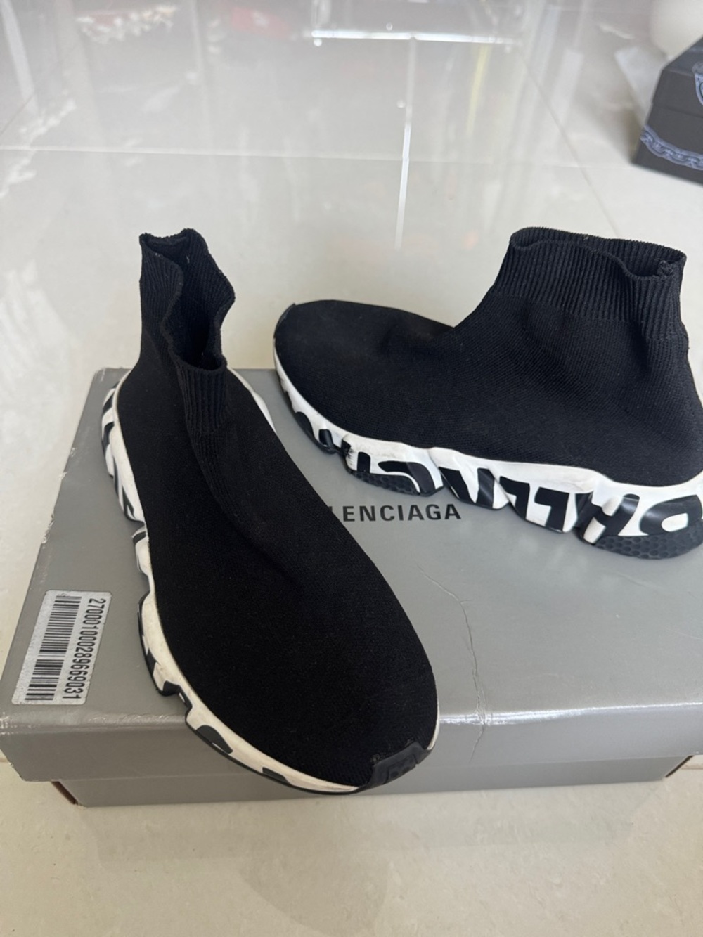 Balenciaga Kids Black Sock Sneakers with White Logo Sole